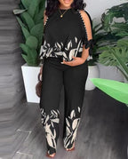 Women's Summer Outfit with Floral Design and Off-Shoulder Top