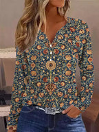 Women's Elegant Long-Sleeve Shirt with Graphic Gradient and Button Details