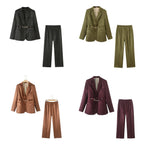 Women's Elegant Satin Blazer Set with Chain Accent