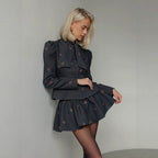 Women's Blazer Dress with Puff Sleeves and Bow Detail
