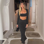 Elegant Crop Top and Maxi Skirt Set with Sheer Detail