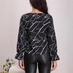 Women's Blouse with Geometric Pattern and Ruffle Details