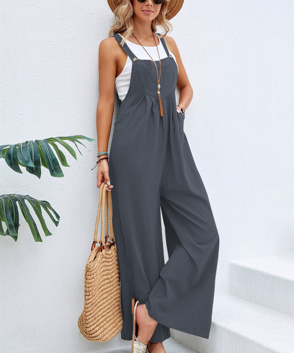 Women's Casual Wide-Leg Jumpsuit with Adjustable Straps