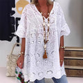 Women's Blouse with Floral Embroidery and Wide Sleeves