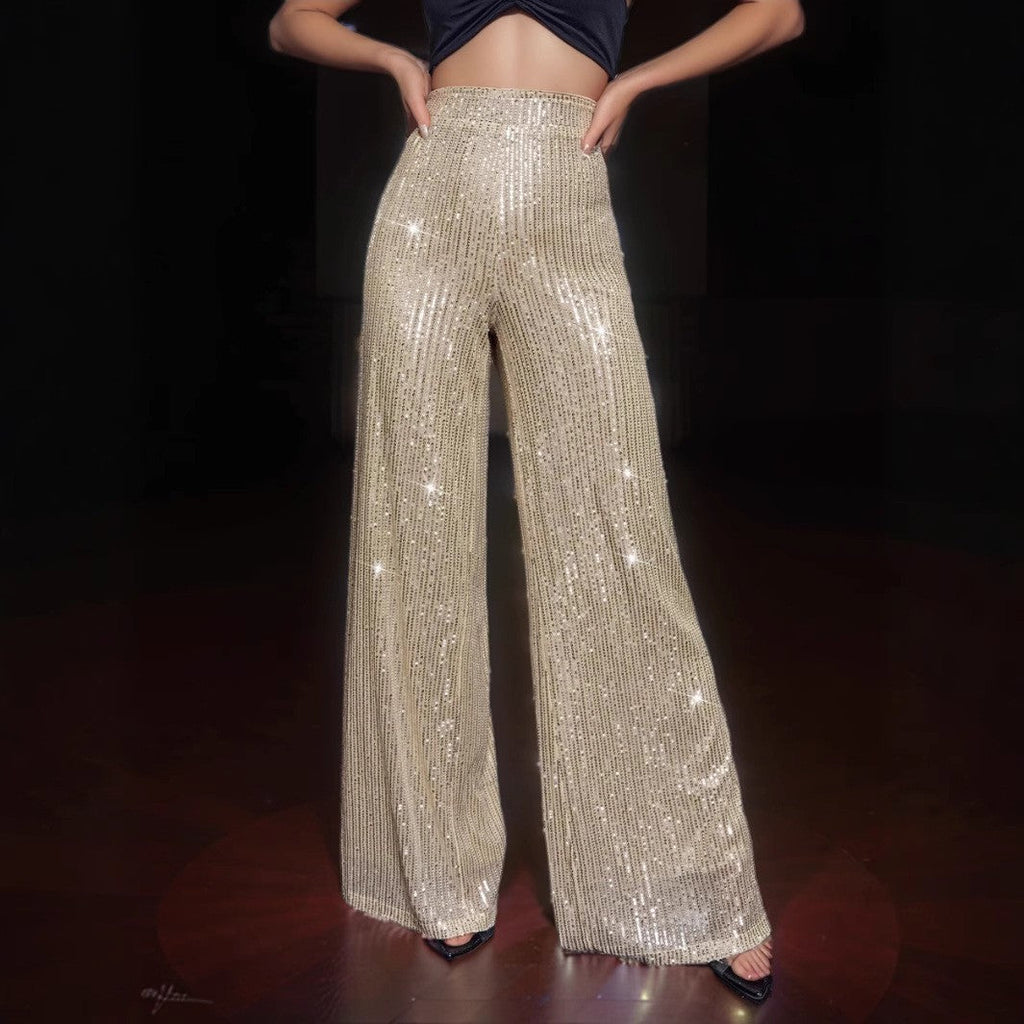 Women's Shiny Wide-Leg Pants in Festive Design