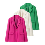 Women's Elegant Blazer Jacket with Textured Design and Practical Pockets
