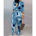 Women's Denim Jumpsuit with Fashionable Patchwork Design and Practical Pockets
