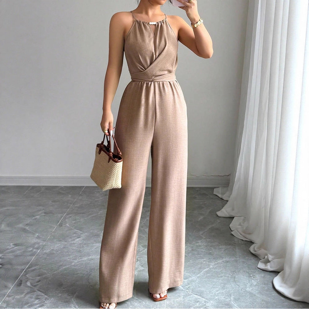 Women's Floor-Length Wrap Jumpsuit with Waist Seam