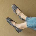 Women's Ballet Flats with Pearl Appliqué and Strap
