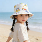 Unisex Kids' Wide Brim Sun Hat with Chin Strap and Unicorn Print