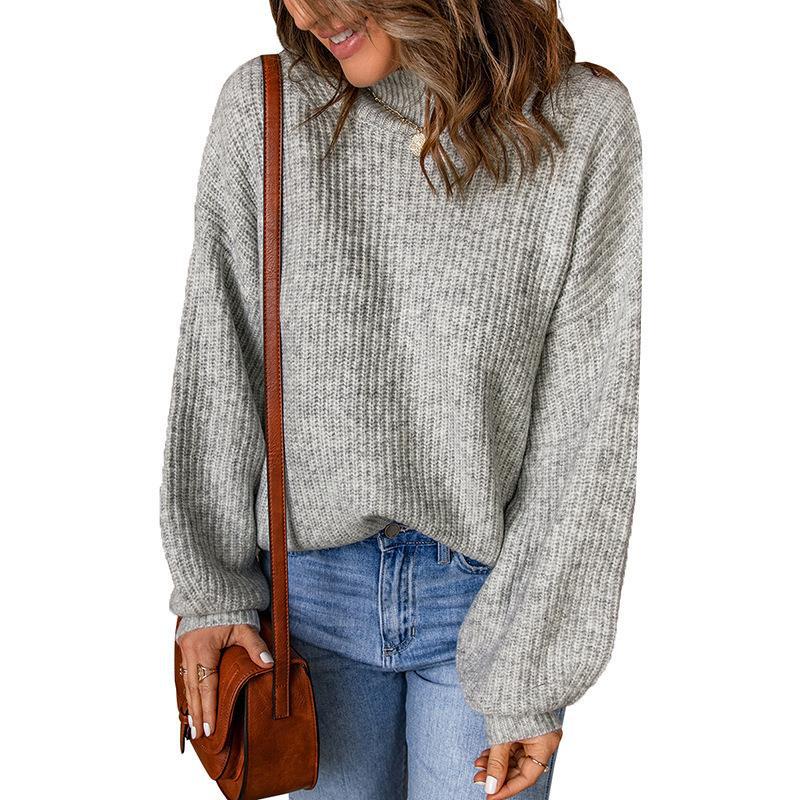 Women's Chunky Knit Sweater with Relaxed Fit and Wide Sleeves