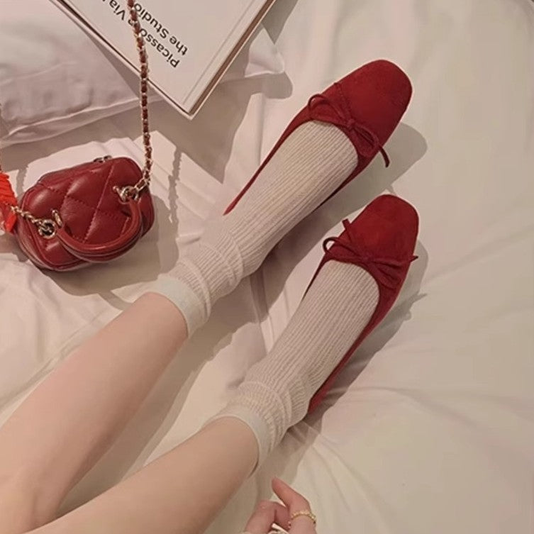 Women's Ballet Flats with Charming Bow Detail in Suede