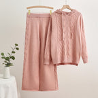 Women's Casual Knit Loungewear Set with Hood and Wide Legs