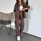 Women's Casual Blouse and Pants Set in Soft Material with Special Textures