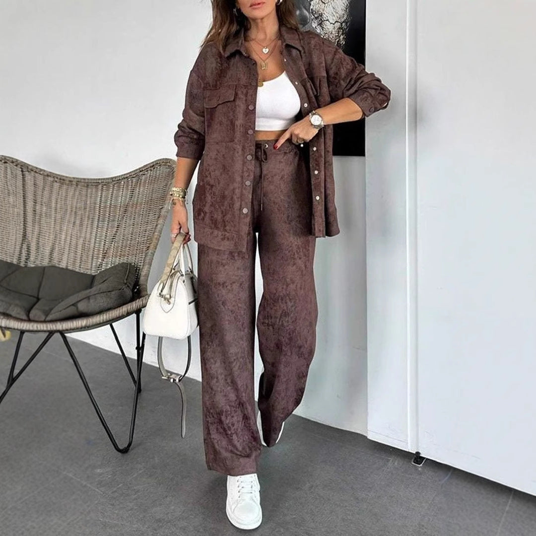Women's Casual Blouse and Pants Set in Soft Material with Special Textures