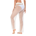 Women's High-Waist Crochet Beach Pants with Wide Leg