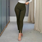 Women's Elegant Figure-Hugging Trousers with Side Slits