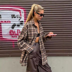 Women's Plaid Overshirt in Casual Cut with Oversized Sleeves