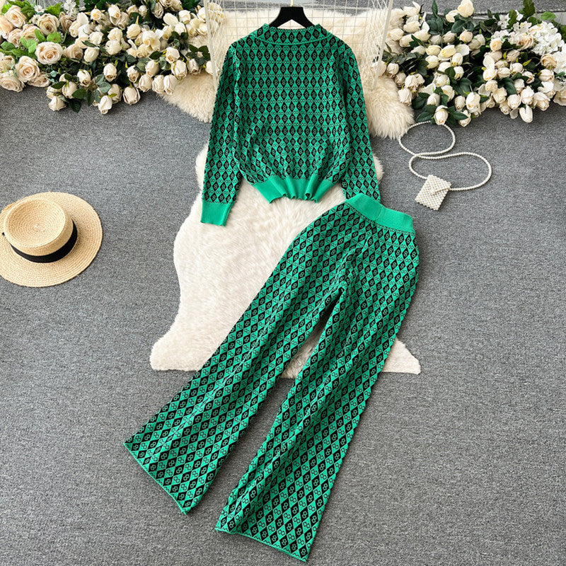 Women's Fashionable Lounge Set with Shiny Pattern and Elastic Waistband