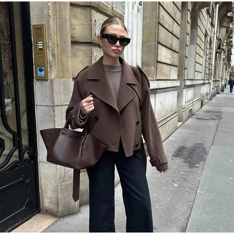 Elegant Wool Jacket with Double-Breasted Button Front