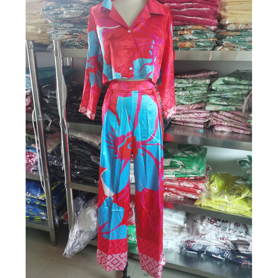 Casual Cropped Blouse and Wide-Leg Pants Set