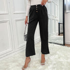 Women's Elegant High-Waisted Trousers with Button Details