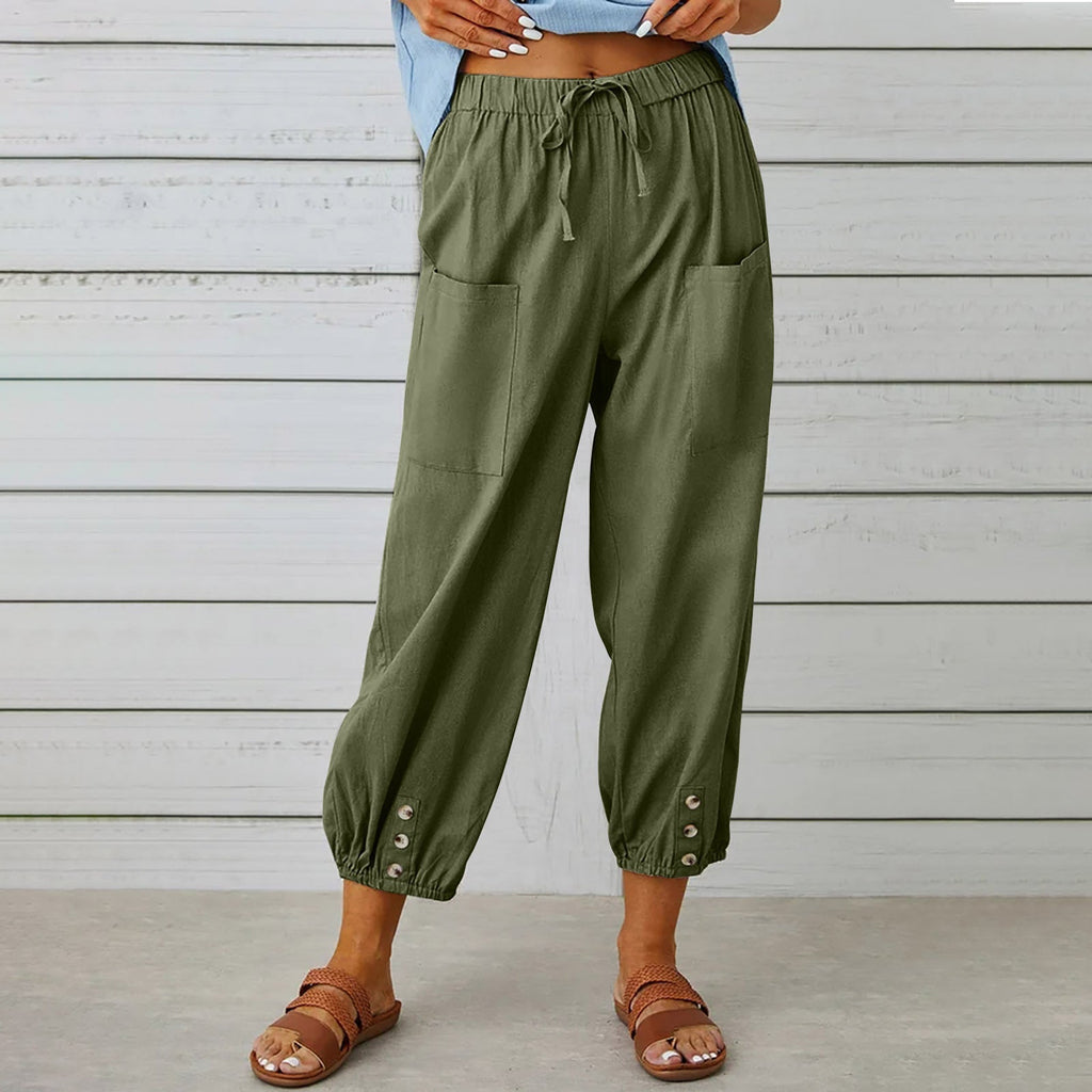 Women's Comfortable Casual Pants with Side Pockets and Cuffs