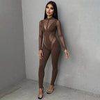 Women's Bodysuit with Sheer Inserts and Figure-Hugging Cut