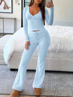Ribbed Loungewear Set with Button Placket