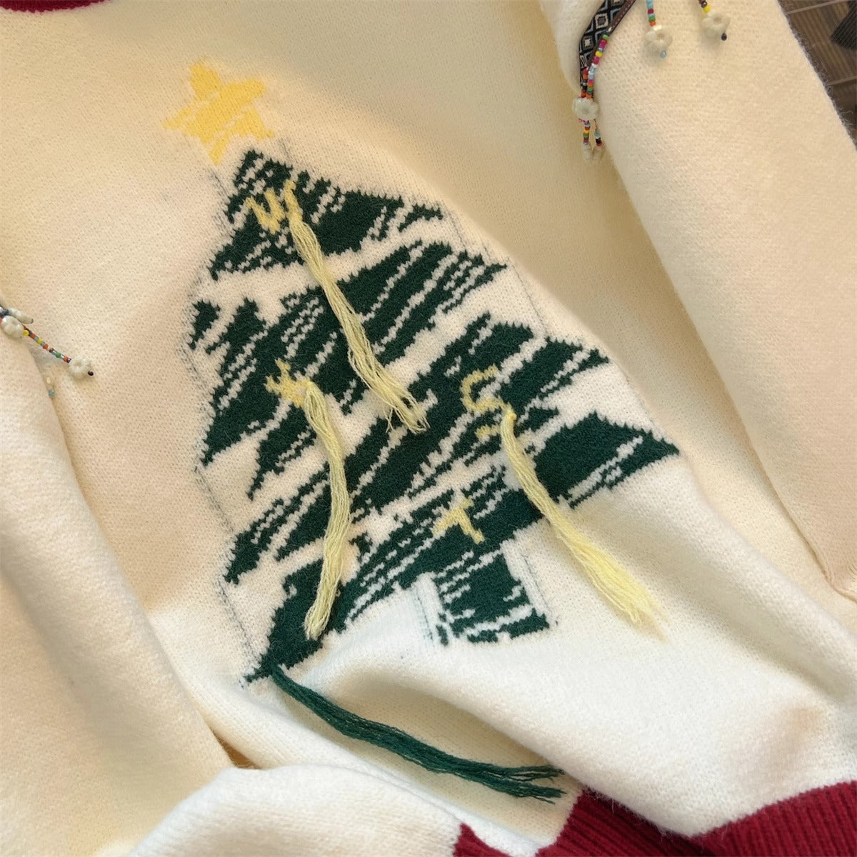 Women's Festive Knit Sweater with Christmas Tree Motif and Playful Accents