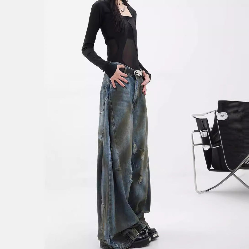Women's Extra-Wide Leg Jeans with Distressed Details