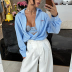 Women's Loungewear Set with Striped Oversized Shirt and Comfortable Shorts