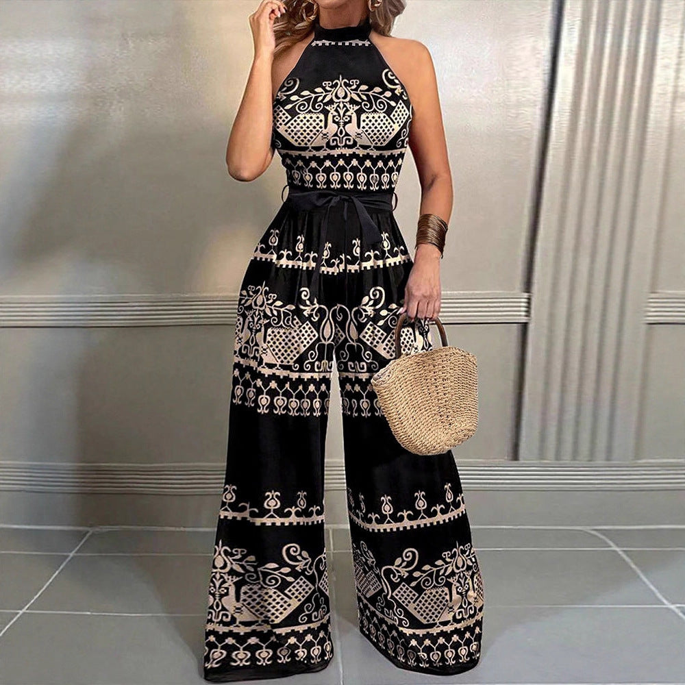 Women's Jumpsuit with Halter Design and Patterned Details