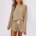 Women's Casual Two-Piece Set in Soft Striped Material