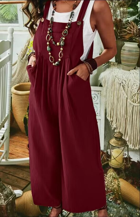 Women's Casual Wide-Leg Jumpsuit with Pockets