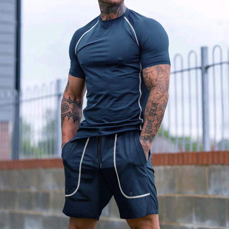 Men's Raglan-Fit Short Sleeve Shirt and Drawstring Shorts Set