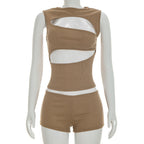 Women's Fashionable Top with Cut-Out Details and Matching Shorts