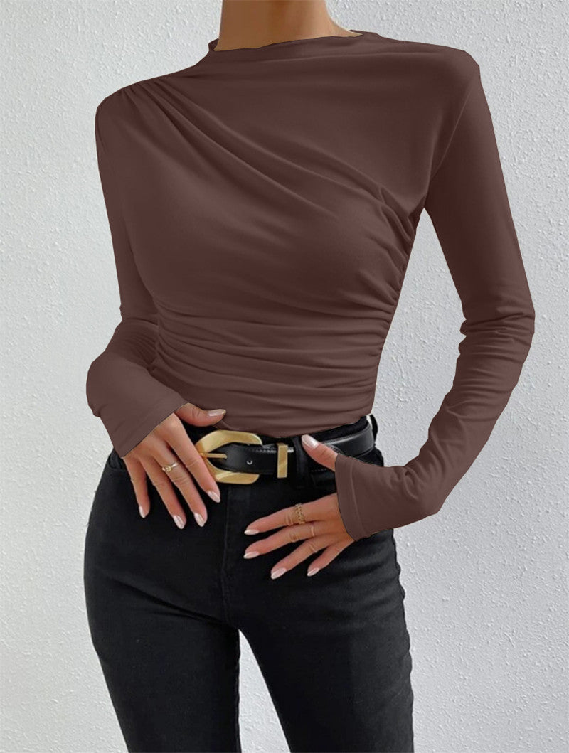 Women's Elegant Long-Sleeve Shirt with Ruching