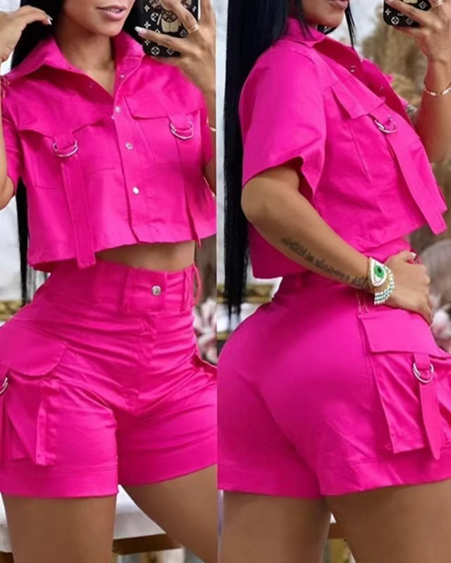 Women's Fashionable Crop Top with High-Waist Shorts