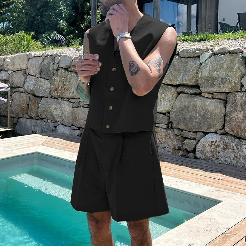 Elegant Women's Sleeveless Blazer and Shorts Set