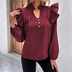 Women's Blouse with Ruffle Details and Button Closure