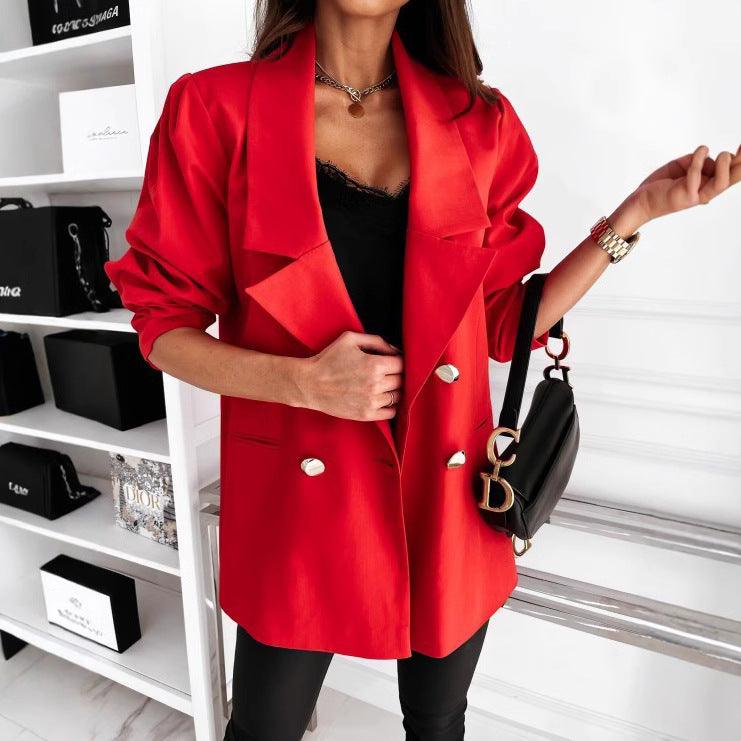 Women's Elegant Oversized Blazer with Pockets and Button Details