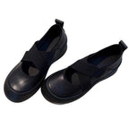 Women's Ballet Flats with Elastic Cross Strap and Cushioned Sole