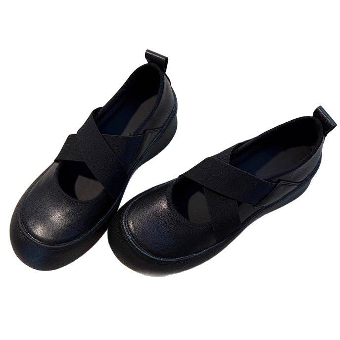 Women's Ballet Flats with Elastic Cross Strap and Cushioned Sole
