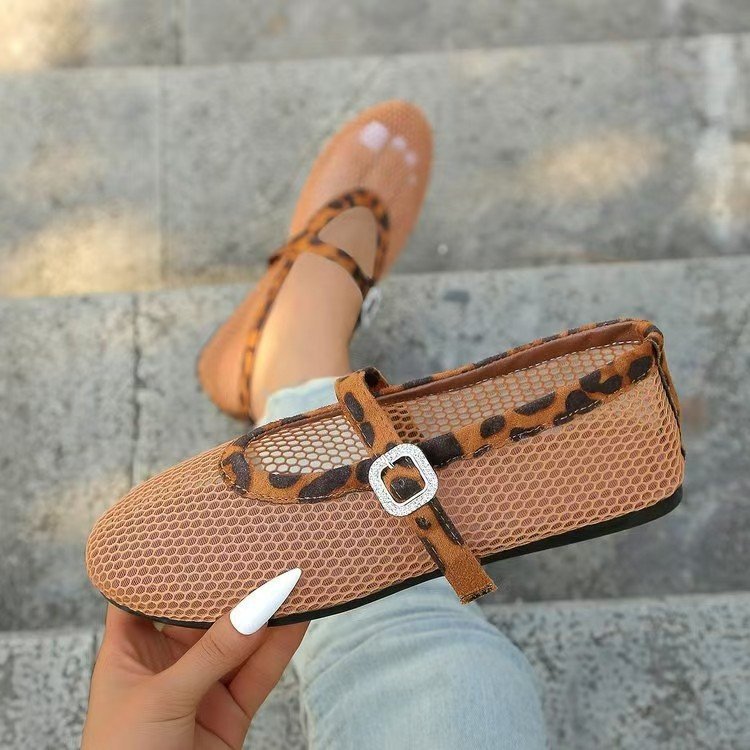 Women's Ballet Flats with Mesh Design and Chain Appliqué