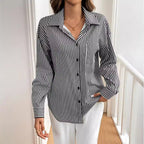 Women's Long Sleeve Striped Blouse with Back Detail
