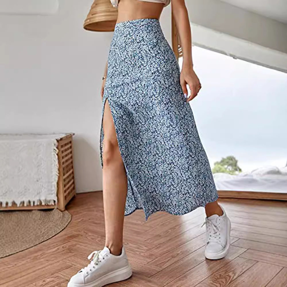 Women's Maxi Skirt with Floral Print and Side Slit