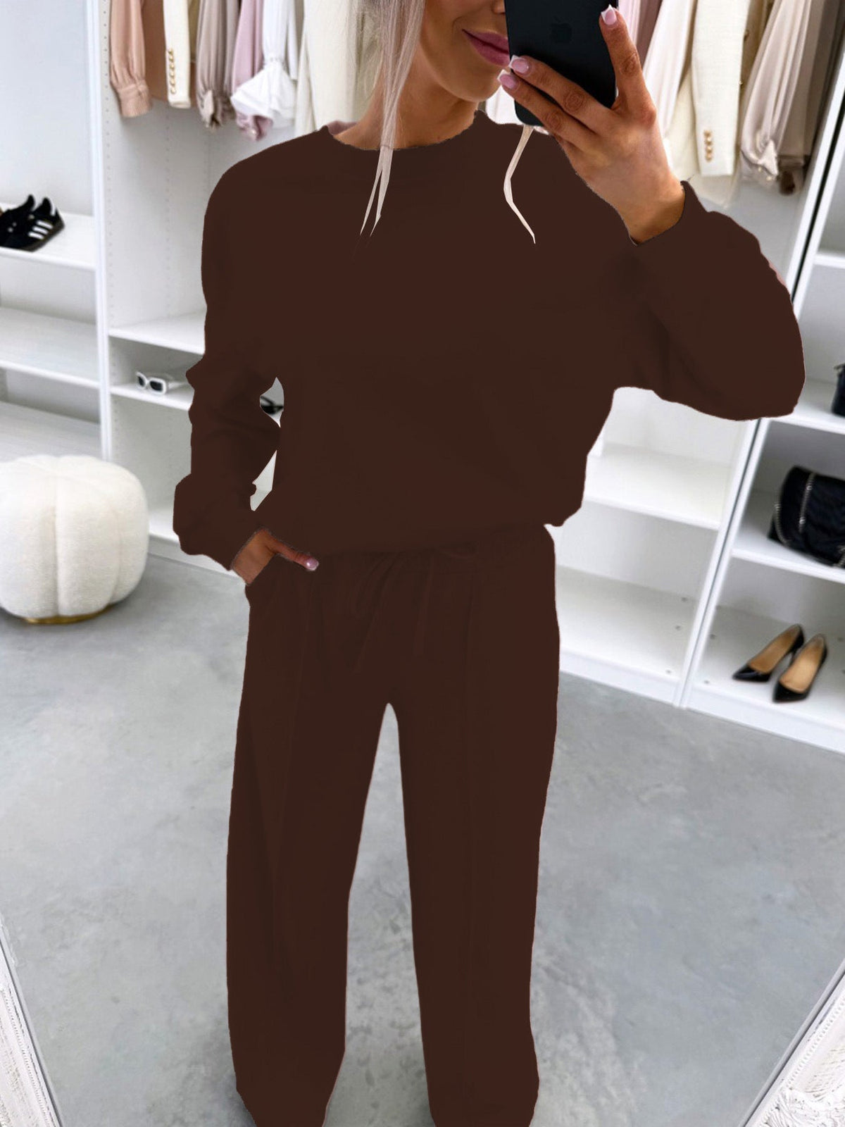 Women's Casual Loungewear Set with Oversize Batwing Sweater and Wide Jersey Pants