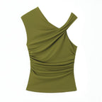 Women's Sleeveless Asymmetrical Top with Elegant Draping