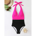 Women's V-Neck Swimsuit with Color Contrast
